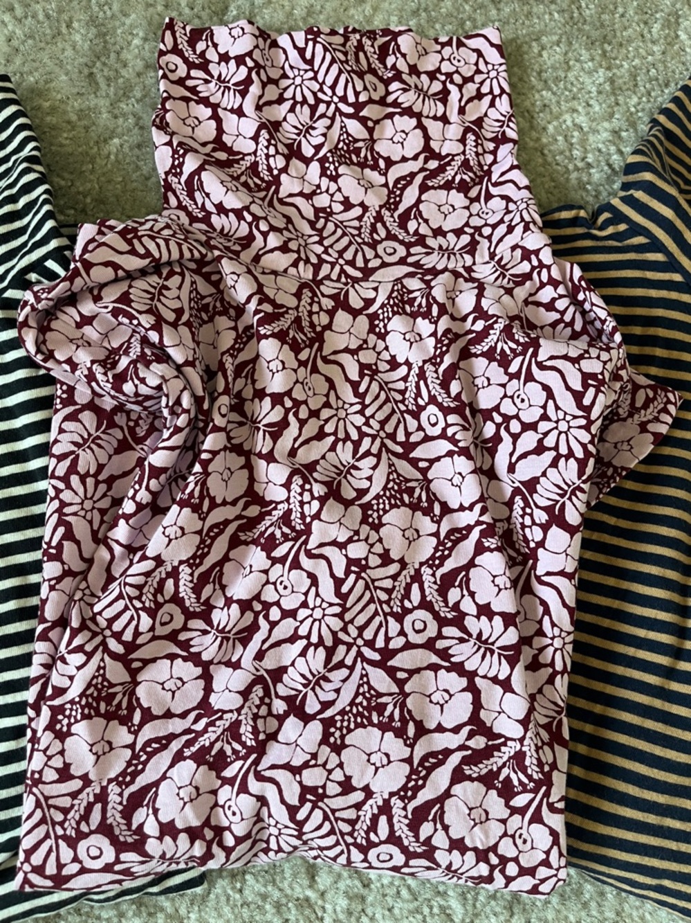 J. Crew 3 turtlenecks light weight Striped floral cotton tops shirts Small S - Picture 3 of 10
